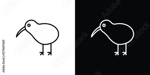 Kiwi bird icon vector symbols pack in black and white lines
