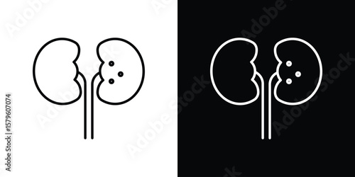 Kidney disease icon vector symbols pack in black and white lines