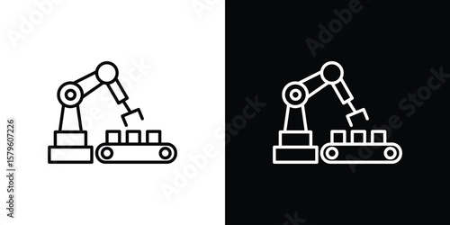 Industrial robot icon vector symbols pack in black and white lines
