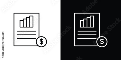 Income statement icon vector symbols pack in black and white lines