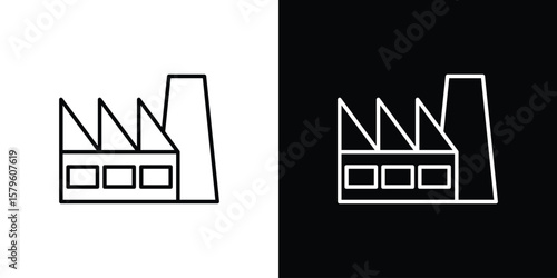 Factory icon vector symbols pack in black and white lines