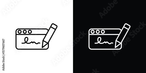 Electronic signature icon vector symbols pack in black and white lines