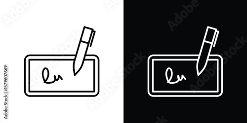 Electronic signature icon vector symbols pack in black and white lines