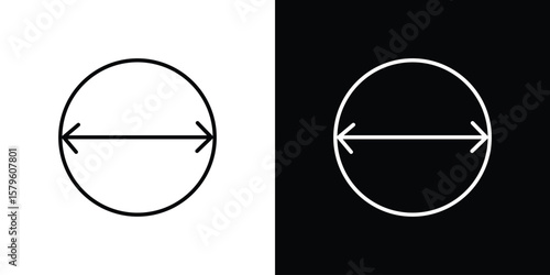 Diameter icon vector symbols pack in black and white lines