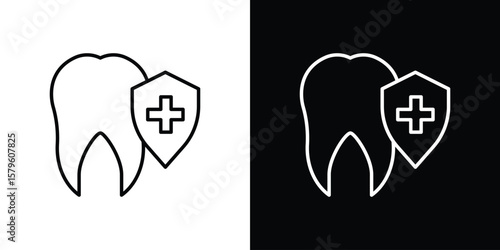 Dental insurance icon vector symbols pack in black and white lines