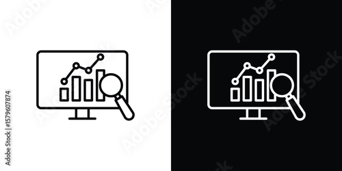 Data Analysing icon vector symbols pack in black and white lines