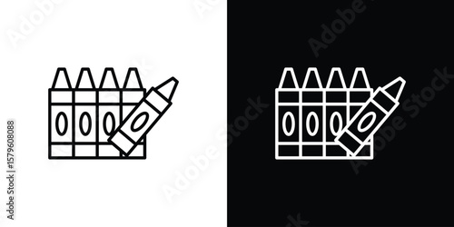 Crayon icon vector symbols pack in black and white lines
