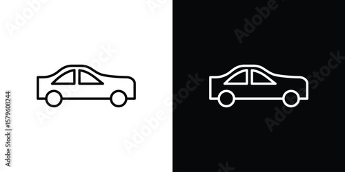 Compact car icon vector symbols pack in black and white lines