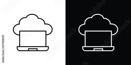Cloud computing icon vector symbols pack in black and white lines