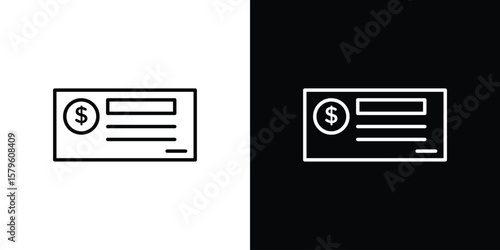 Cheque icon vector symbols pack in black and white lines