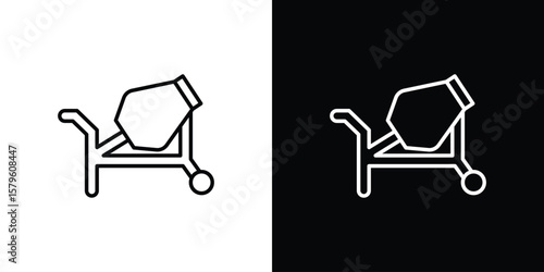 Cement mixer icon vector symbols pack in black and white lines