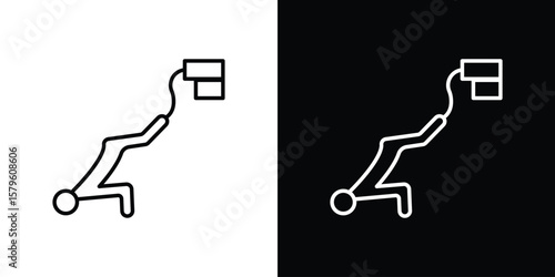 Bungee jumping icon vector symbols pack in black and white lines
