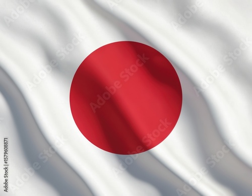 Three-dimensional illustration of national flag of Japan, showing red disc centered on white background. Fabric waves gently in wind, creating realistic folds, shadows. Glossy banner represents Free Download Three-dimensional illustration of national flag of Japan, showing red disc centered on white background. Fabric waves gently in wind, creating realistic folds, shadows. Glossy banner represents - GFXLoad