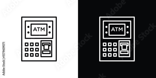 ATM machine icon vector symbols pack in black and white lines