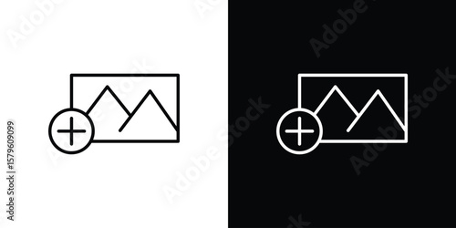 Add photos icon vector symbols pack in black and white lines