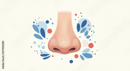 Human nose anatomy illustration with decorative floral elements