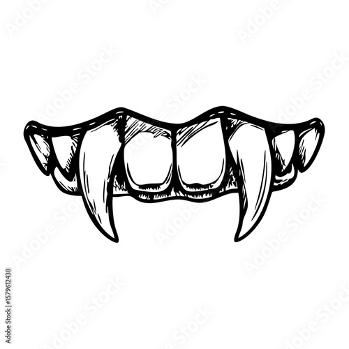 Vintage sketch of vampire fangs in a dramatic style  
