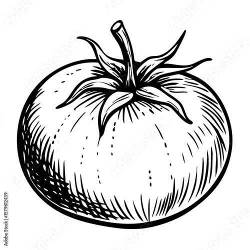 Vintage sketch of a ripe tomato with detailed shading and contours  