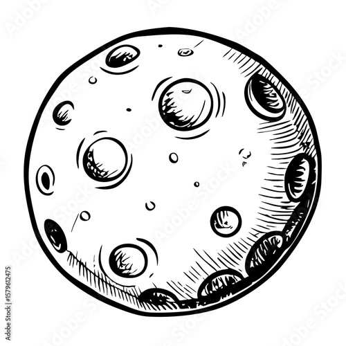 Vintage sketch of a full moon with detailed craters and texture  