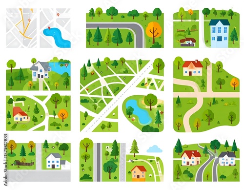 Colorful urban and rural layouts