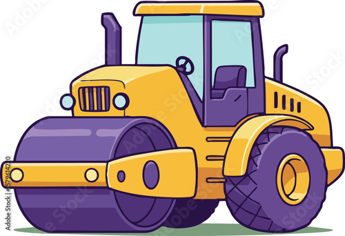 Construction steamroller vehicle heavy machinery road roller for building and paving work machinery equipment vector illustration