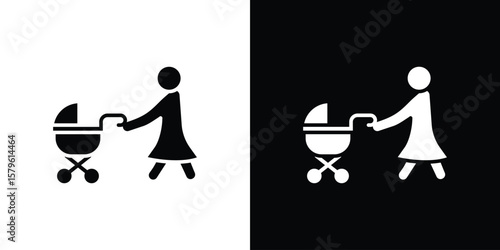 Woman with Baby Stroller icon collection. Flat illustration of vector icon