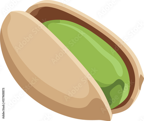 Pistachio nut with beige shell and green kernel close up vector design for snack food and healthy eating concept