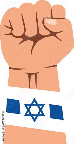 Raised fist with israeli flag wristband symbolizing strength and solidarity support vector design