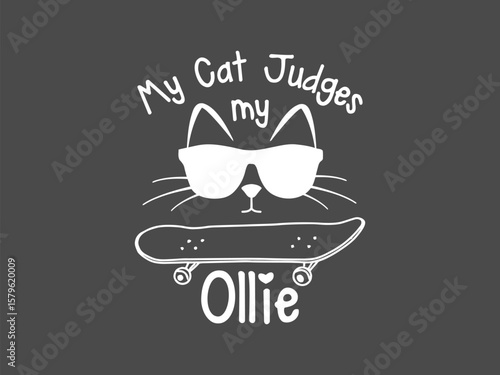 My cat judges my ollie t shirt design funny skateboarding tee for cat lovers and skaters