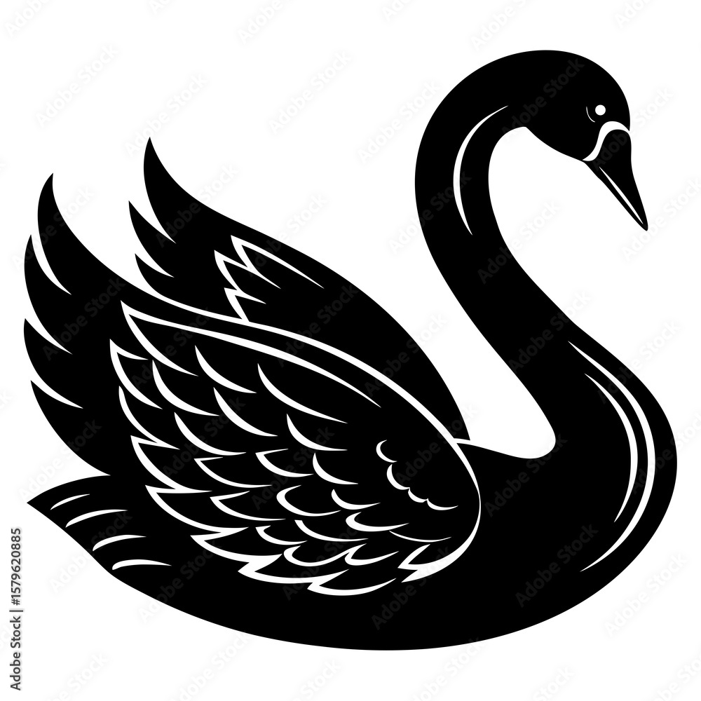 Obraz premium Swan animal vector, a modern swan art design, a black vector of a swan, simple swan art, a swan isolated