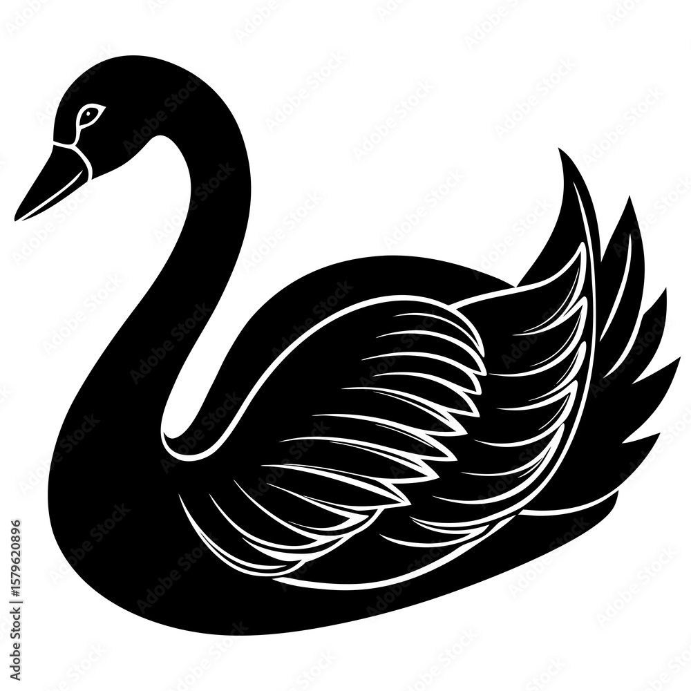 Obraz premium Swan animal vector, a modern swan art design, a black vector of a swan, simple swan art, a swan isolated