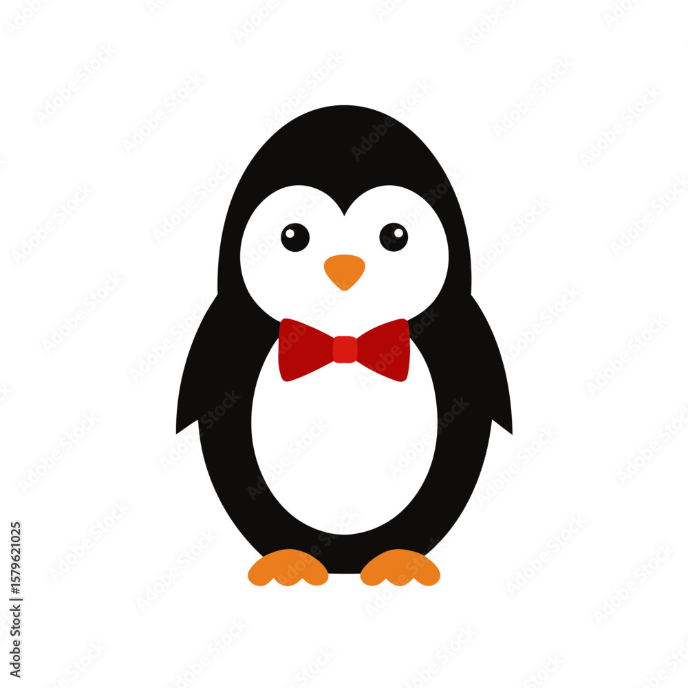 Fototapeta premium Penguin with bowtie winter themed cute Line Art Vector illustration