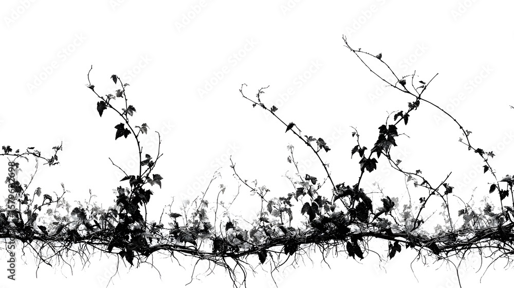 Fototapeta premium Raspberry vine shadows forming intricate patterns with twisting thorny vines in soft natural light ambiance