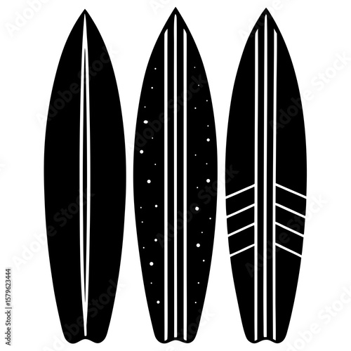 Different shapes surfboards vector, a set of surfboard art designs, vector of a stylish surfboard, simple surfboard art, a surfboard symbol isolated