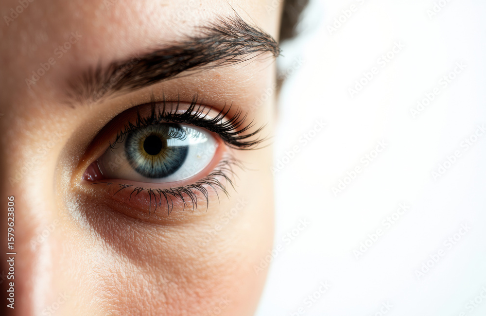 Fototapeta premium Close-up of a woman's eye with detailed eyelashes and iris showing natural colors and textures