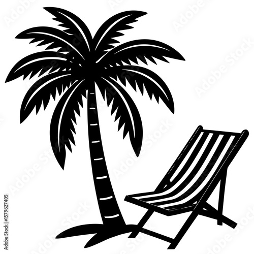 Beach tree with chair vector, a beach tree art design, vector of a beach tree, chair art, a chair isolated