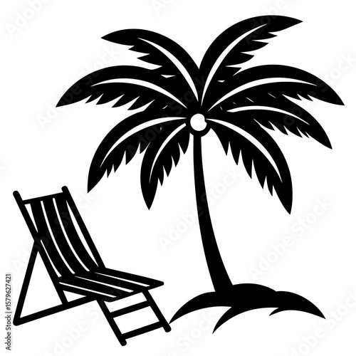 Beach tree with chair vector, a beach tree art design, vector of a beach tree, chair art, a chair isolated
