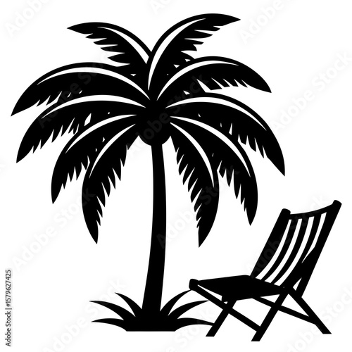 Beach tree with chair vector, a beach tree art design, vector of a beach tree, chair art, a chair isolated