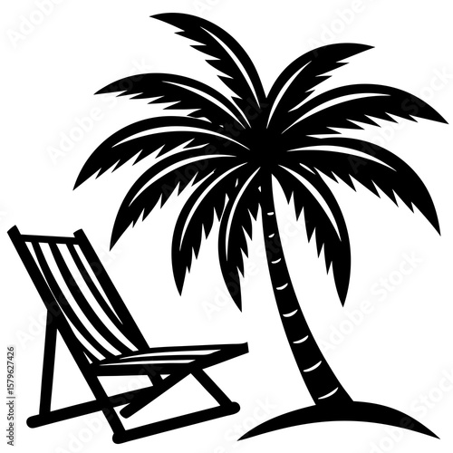 Beach tree with chair vector, a beach tree art design, vector of a beach tree, chair art, a chair isolated