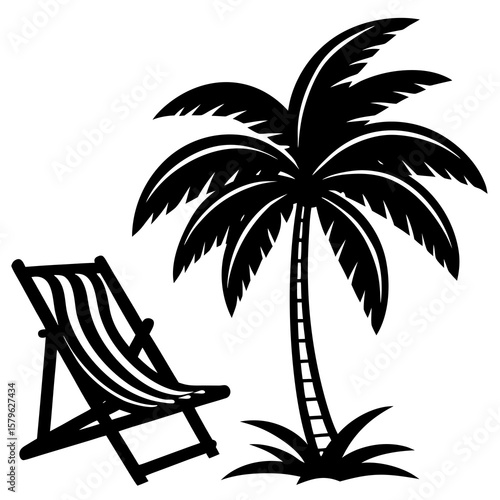 Beach tree with chair vector, a beach tree art design, vector of a beach tree, chair art, a chair isolated