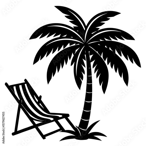 Beach tree with chair vector, a beach tree art design, vector of a beach tree, chair art, a chair isolated