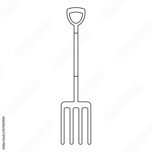 Garden fork or digging fork gardening tool in a line vector icon