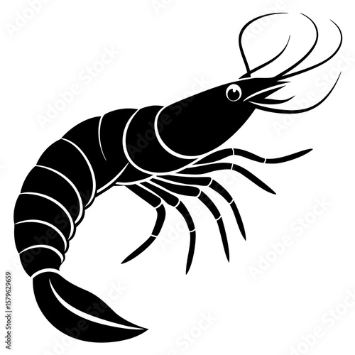 Shrimp icon vector, a Shrimp silhouette, Vector of Shrimp art, a Shrimp black silhouette vector isolated
