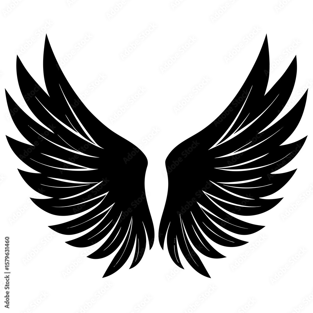 Fototapeta premium Bird wings icon vector, a bird wings silhouette, Vector of bird wings art, bird wings black silhouette vector isolated