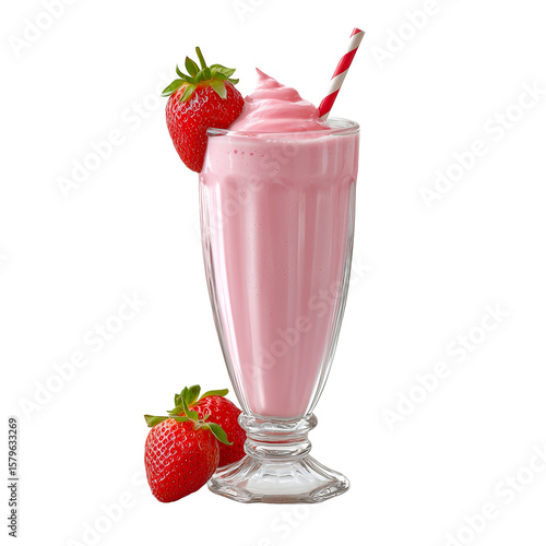 ai delicious strawberry milkshake served in a classic glass with fresh strawberries