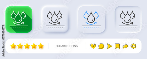 Waterproof line icon. Neumorphic, Flat shadow, 3d buttons. Water resistant sign. Drop protection symbol. Line waterproof icon. Social media icons. Vector