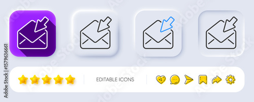 Open Mail line icon. Neumorphic, Flat shadow, 3d buttons. View Message correspondence sign. E-mail symbol. Line open Mail icon. Social media icons. Vector