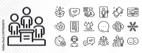 Approved, Business podium and 5g internet line icons for web app. Glare of light effect. Message icon. Pack of Like, Approve, Timer pictogram icons. Elevator, Consultant, Qr code signs. Vector