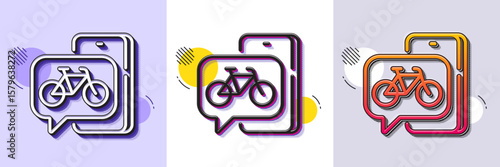 Bike app line icon. Halftone dotted pattern. Gradient icon with grain shadow. City bicycle transport sign. Rent a velocipede by phone symbol. Line bike app icon. Various designs. Vector