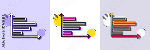Horizontal chart line icon. Halftone dotted pattern. Gradient icon with grain shadow. Column graph sign. Market analytics symbol. Line horizontal chart icon. Various designs. Vector